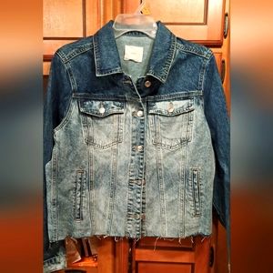 Ladies A Loves A 2 Tone Denim Jacket Dark/Light Wash Size Large Oversized Frayed